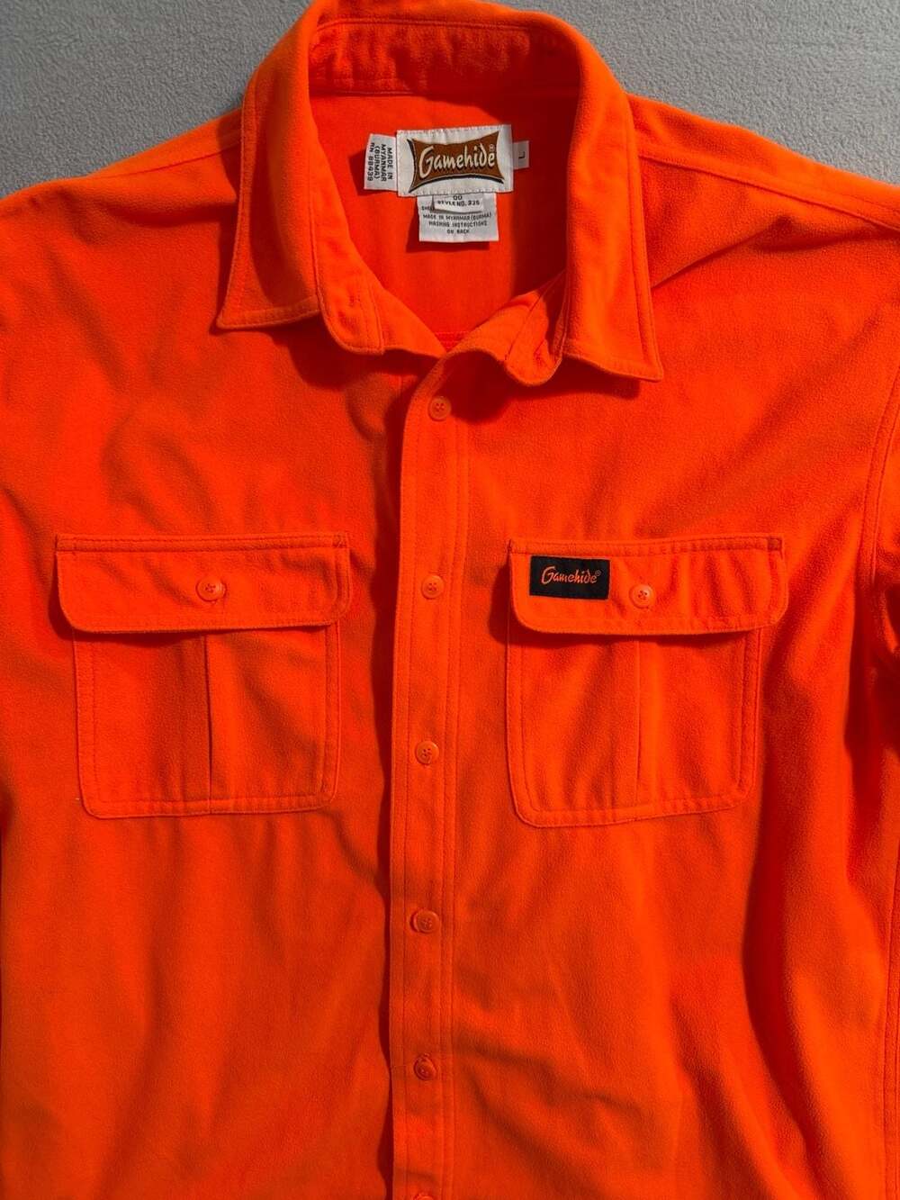 Gamehide Style No. 335 Blaze Orange Fleece Hunting Button-Up Shirt Men's Large